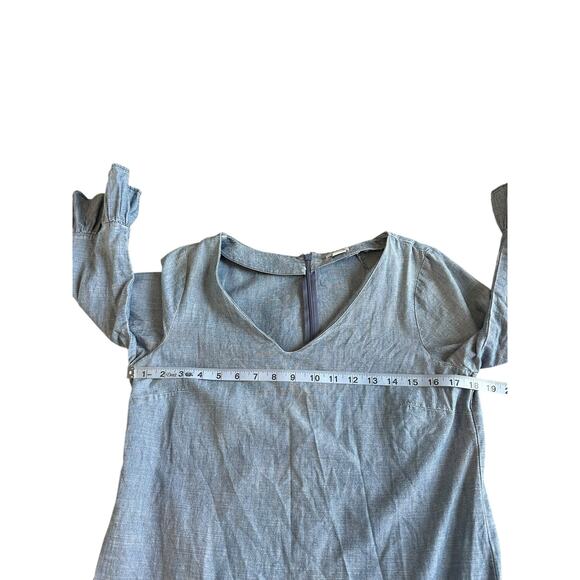 J.Crew Dress Blue Basic Lightweight V-Neck Chambray Ruffle Tie Sleeve Size 6 - Picture 9 of 12